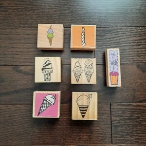 Ice Cream and Birthday Candle Wooden Stamps Set